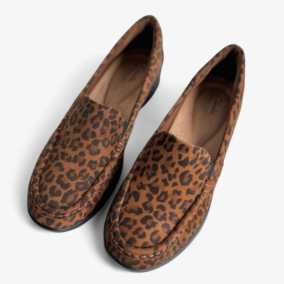 Clarks Collection Loafers Shoes Women 11 M Leopard Print Suede Ellowyn Lux NEW - Picture 1 of 11
